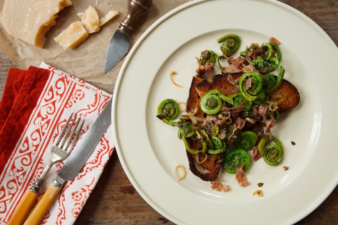 Fiddleheads and Ramps with Salami-15