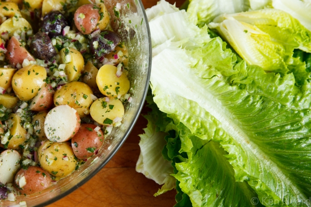 Potato Salad with Wilted Lettuce and Dijon Vinaigrette-0617